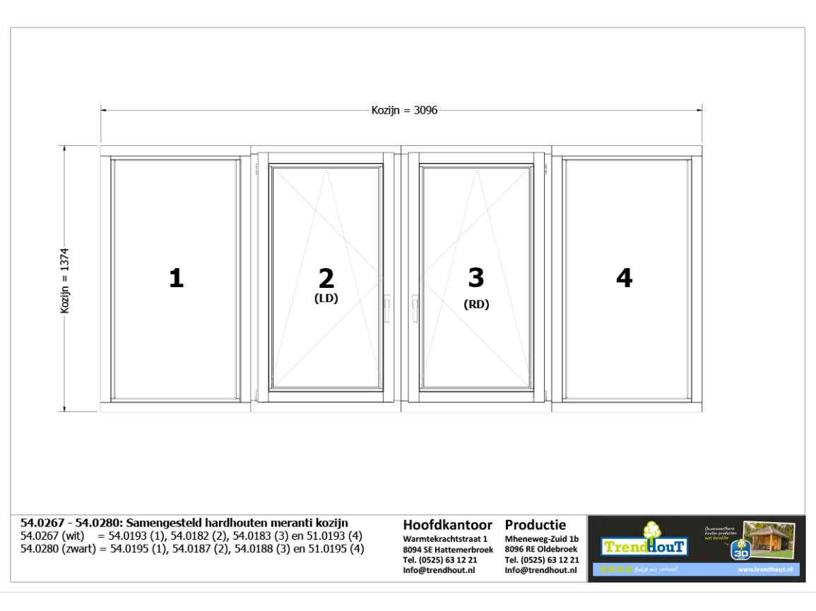 Bouwtekening_0004_54.0267 - 54.0280. Samengesteld hardhouten meranti kozijn