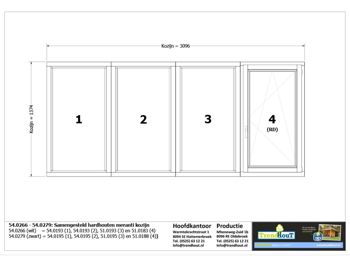 Bouwtekening_0000_54.0266 - 54.0279. Samengesteld hardhouten meranti kozijn